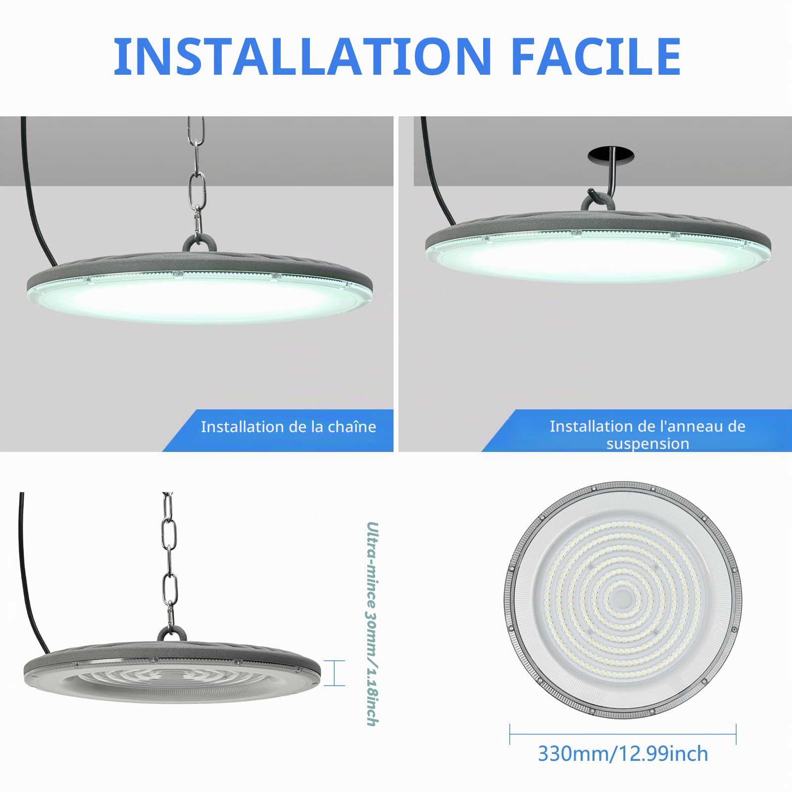 200W UFO high bay lumière, 24000LM Spot High Bay Lumière 6500K Blanc Froid Projecteur LED Industriel, IP65 Étanche Lampe Atelier UFO LED Spot Intérieur pour Garage Atelier Usine