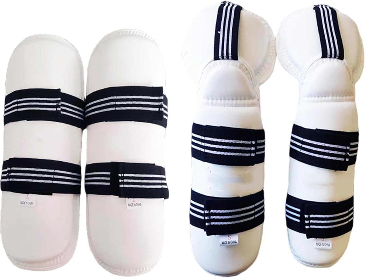 1 Set Karate Sparring Gear Protective Sponge-Stuffed PU Taekwondo Sparring Gear Includes 1 Pair Leg Guard & Arm Guard with Fastening Tape for Biking, Martial Art & More, White, M