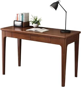 Solid Wood Mid Century Writing Desk with Storage Drawer for Home Office Computer Study Walnut 100CM