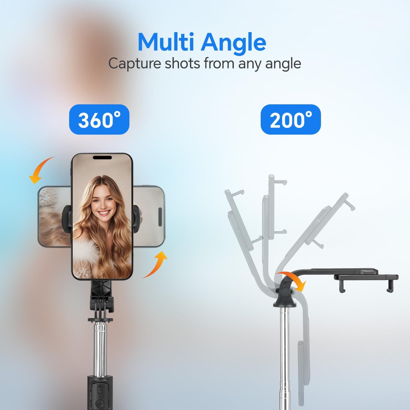 TINKSEN 45" Telescoping Selfie Stick Tripod, Aluminum Alloy Pro Floor Stand with Support Rod, Wireless Remote, 360° Rotation Anti-Shake, Heavy-Duty for Live Streaming Travel Vlogs Outdoor