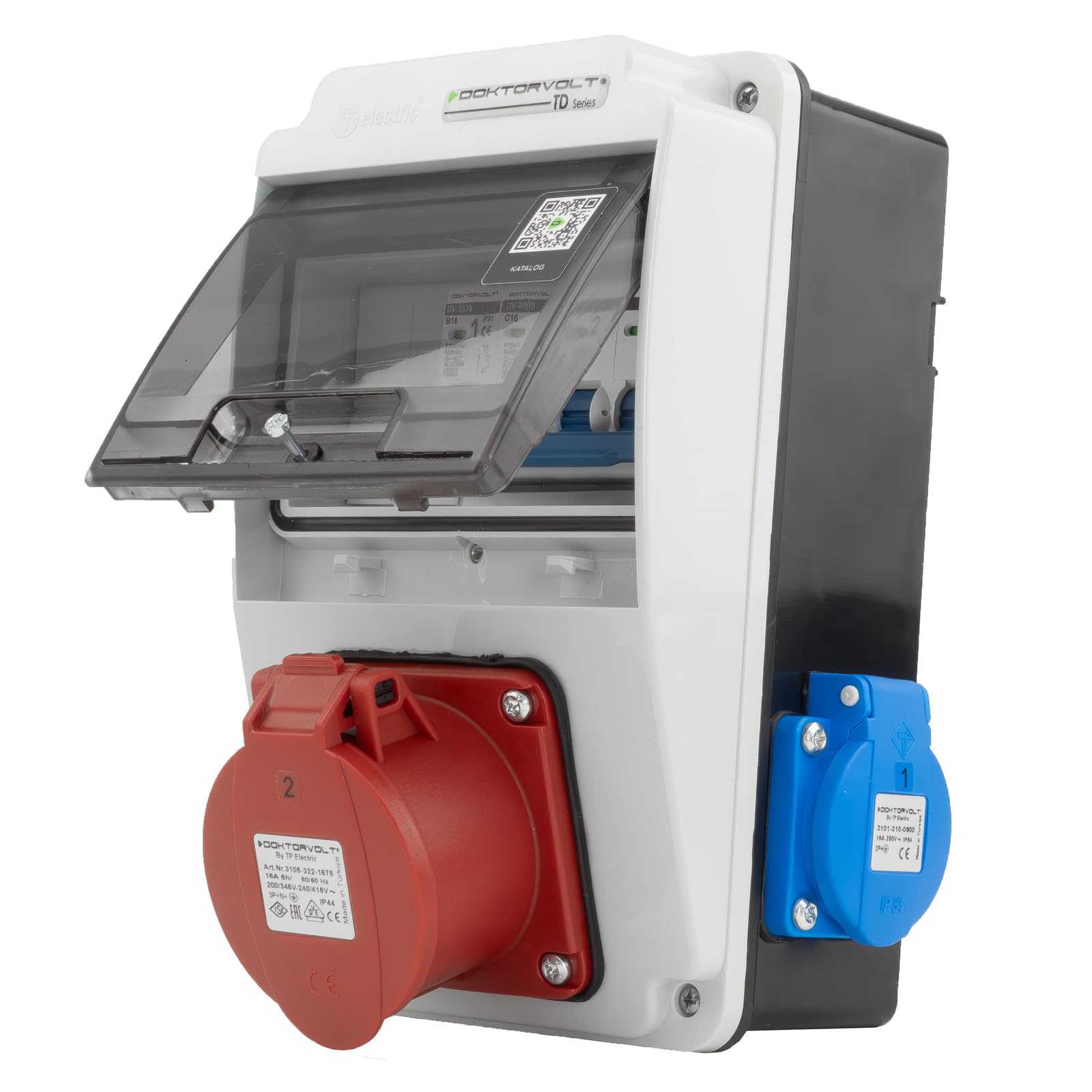 Doktorvolt Distribuidor de pared distribuidor de corriente de construcción 16 A 2 x 230 V IP44 completo cableado DV-5107-D XS-S
