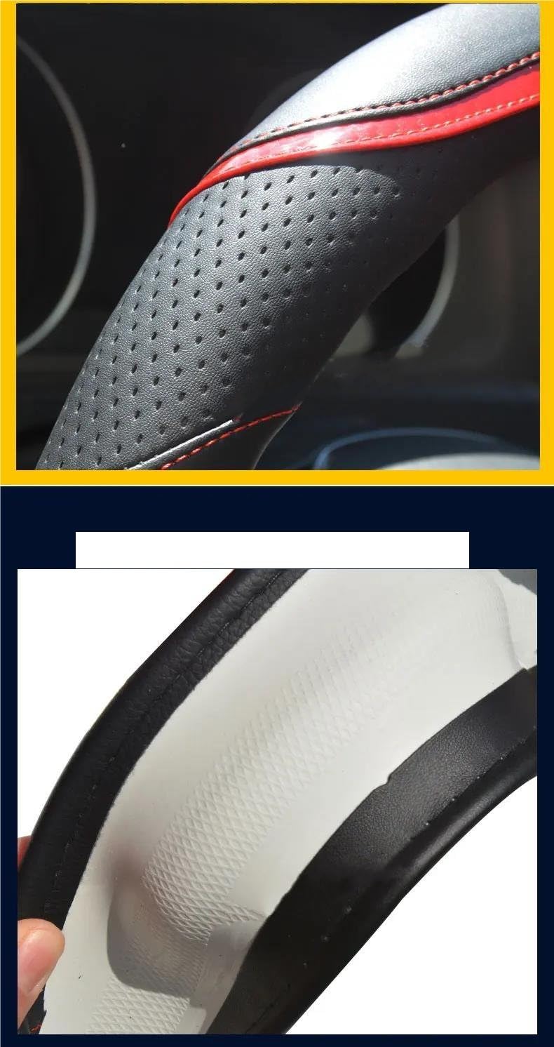 SYLTER Couvre Volant Voiture pour Peugeot 508 SW RXH Berline I II 508L Housse Volant Voiture Cuir Microfibre + Fibre Carbone Accessoires Voiture Housse De Volant(A- Black)