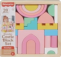 Fisher-Price Wooden Castle Stacking Blocks Set for Toddlers 2+ - 28 Sustainable Pieces for Creative Fine Motor Play