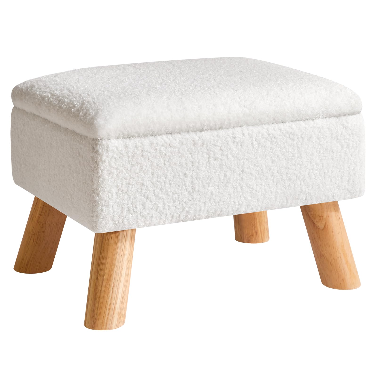 YMYNY Storage Ottoman, Footrest, Small Standing Stool with Sturdy Wooden Legs, Teddy Velvet Footrest with Padded Seat, for Living Room 40 × 30 × 28CM White HBD042W