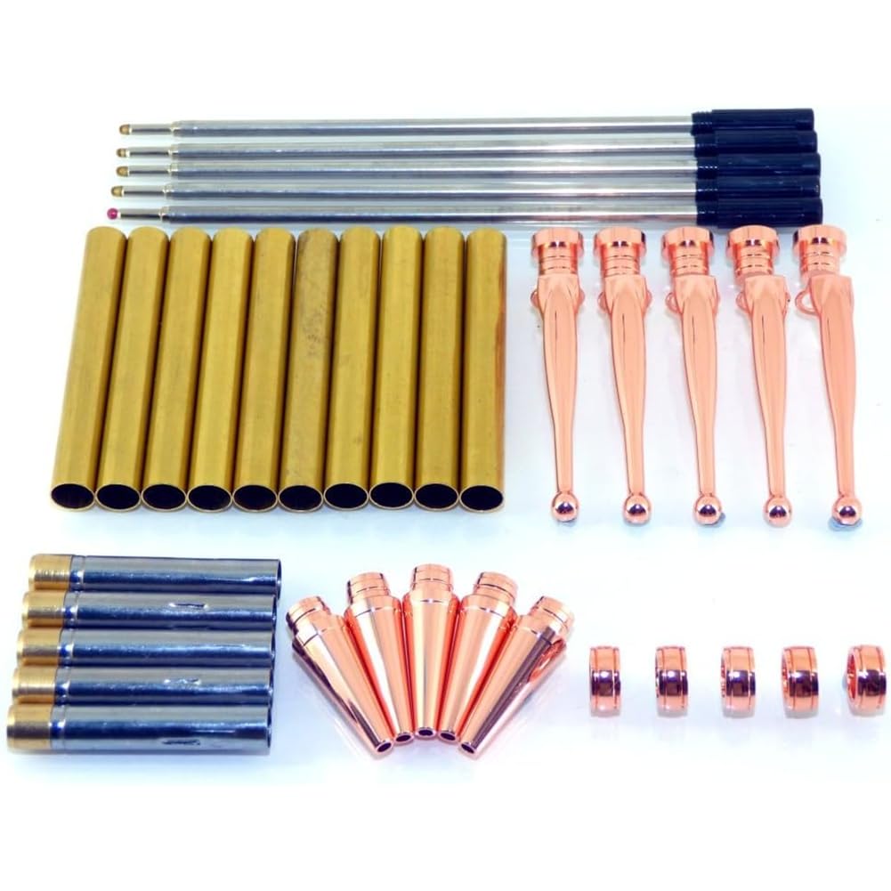 detee Fancy Woodturning Slimline Pen Kit Set Copper Finish, X 5, Twist Mechanism Included