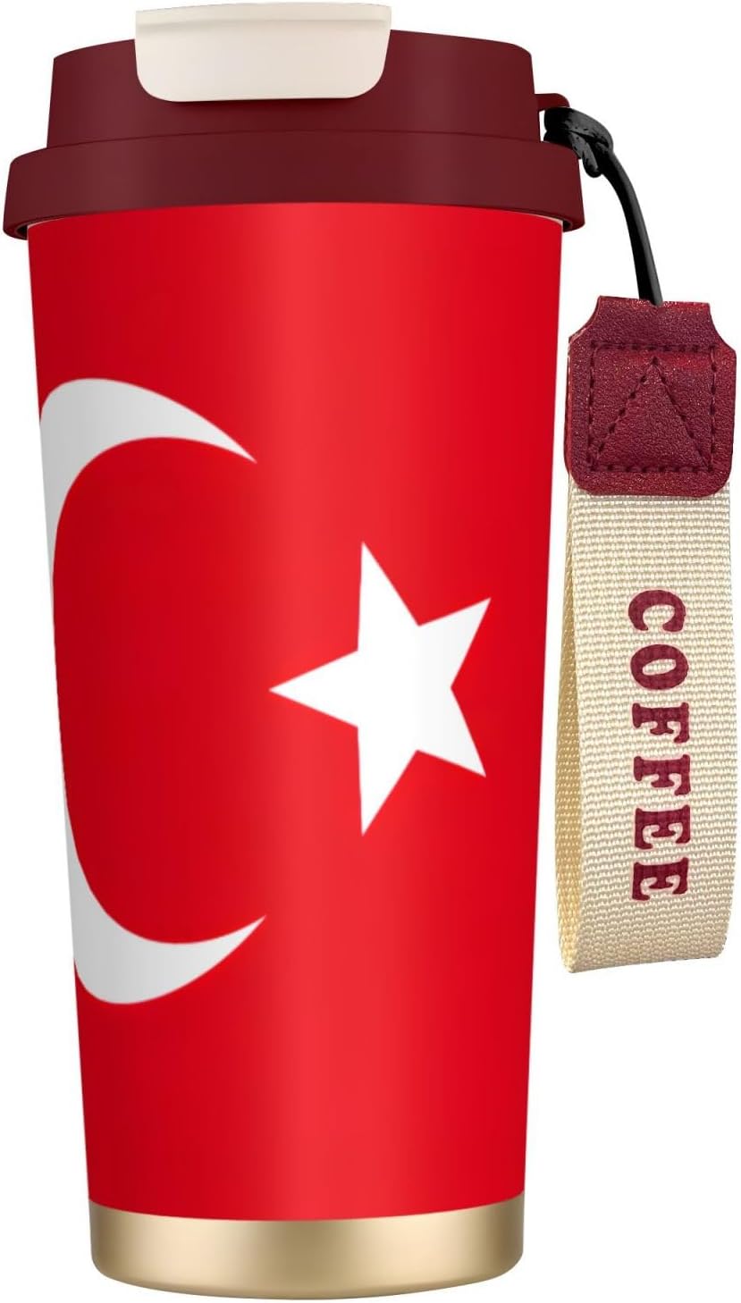 Flag of Turkey Print Leakproof Insulated Coffee Mug,Stainless Steel Dual Drink Travel Tumbler,17 OZ