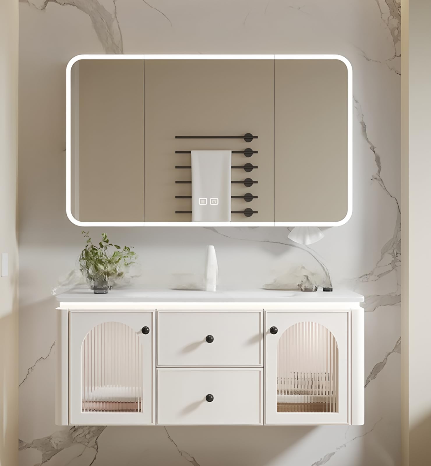 LUTHXAY 52-inch floating bathroom vanity with LED smart mirror.