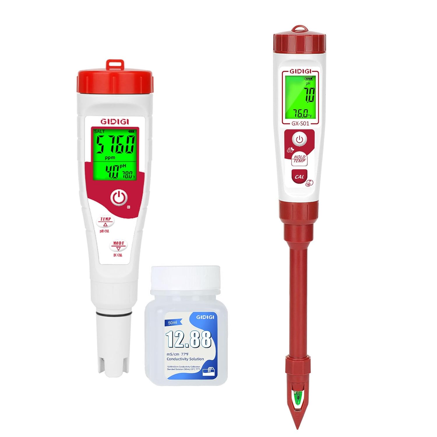 Digital Pool Salt Tester,pH Salinity Meter for Saltwater Pool,5 in 1 Salt Meter Pool Water Tester and Soil pH Tester for Garden, Direct Measurement Soil Test pH for House Plant