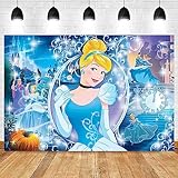 Blue Dress Blonde Princess Backdrop Girls ​Birthday Party Decor Custom Background Cinderella Banner Baby Shower Photocall Poster 7x5FT