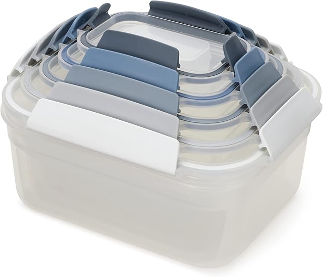 Joseph Joseph Nest Lock, 5 Piece Plastic Food Storage Container set with lids, Leak Proof, Airtight, Space Saving, Kitchen Storage - Blue