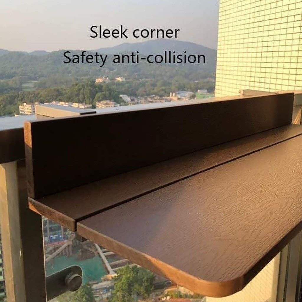 Składany i regulowany na wysokość stolik balkonowy – Brązowy stolik składany z aluminiową ramą na balkon, taras i do ogrodu (imitacja drewna, metalowy haczyk do zawieszenia)(120 * 37cm)