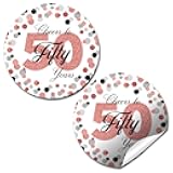 Confetti Rose Gold Polka Dot 50th Birthday Party Sticker Labels, 40 2