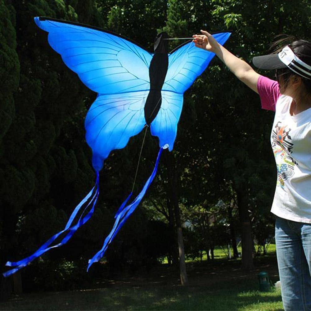 Cerf-Volant Papillon Bleu pour Enfants et Adultes, Beaux Cerfs-Volants Animaux pour S'amuser en Plein Air dans Les Parcs et Les Plages, 133 X 70 Cm, Tissu Léger