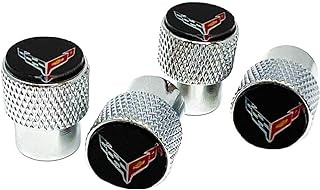 C8 Corvette Aluminum Valve Stem Caps - Crossed Flags Logo Set of 4 for 2020-2024 Corvettes (Knurled)
