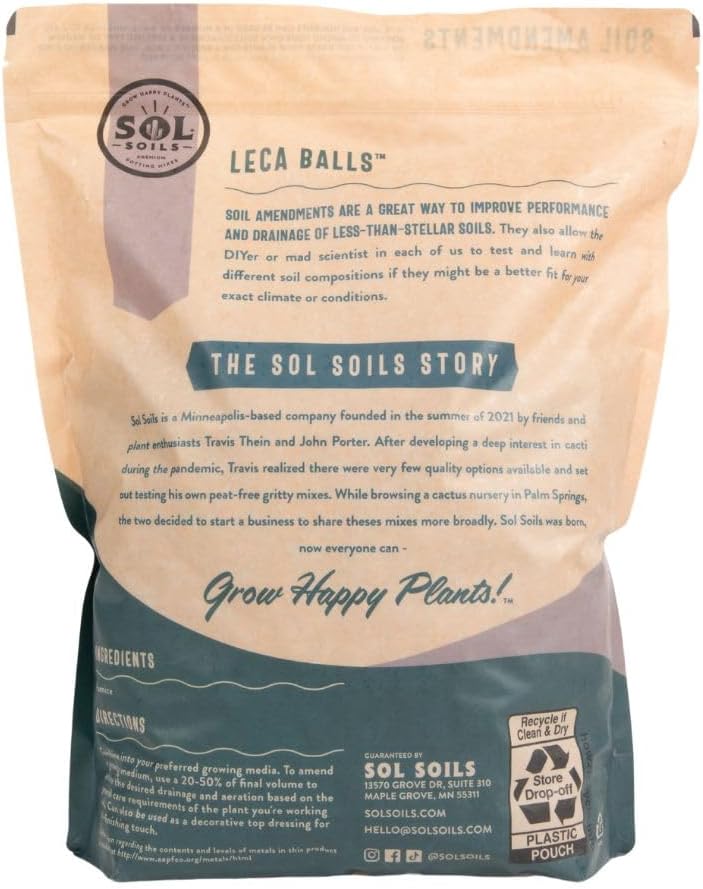 Sol Soils LECA Balls - Lightweight Hydroponic Clay Pebbles, Improves Drainage & Aeration - 1 Gallon