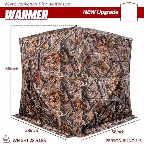 Insulated Hunting Blind for Cold Weather, 300D Oxford Ground Blind with Cotton Layer, 3 See-Through Mesh Windows, Windproof & Warm Hunting Tent for Deer & Turkey Hunting