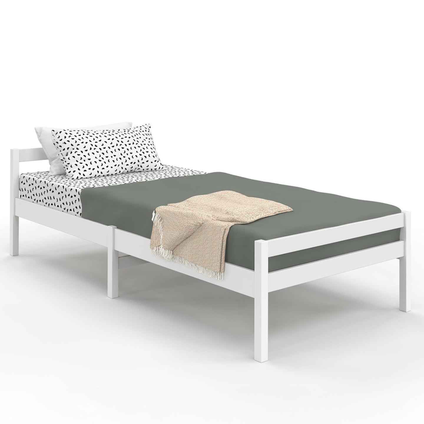 IDMarket - Lit Simple Harper 90 x 190 cm avec sommier Bois Blanc