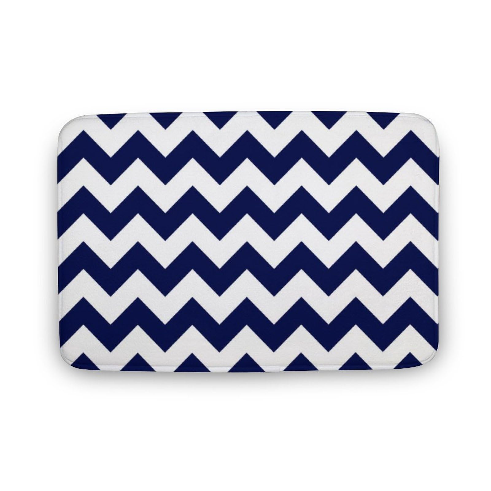 Soft Bath Rug Navy Blue and White Chevron Bathroom Mats Non Slip Absorbent Bath Mat Carpet for Kitchen Entryway, 16 x 24inch