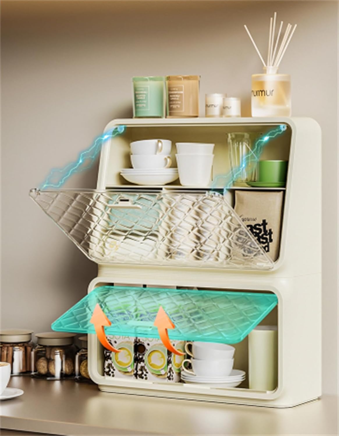 収納棚 食器棚 調味料棚 キッチン収納棚 ミニ 卓上 上置き カップボード カウンター上 扉付き 食器収納 台所 ひとり暮らし スリ