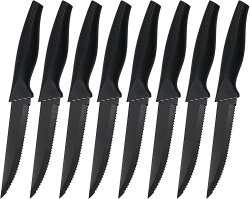 Miniatura 4 de LIFVCNT Juego de cuchillos de cocina profesionales azules de 7 piezas, juego de cuchillos de carne dentados, juego de cuchillos de chef de acero