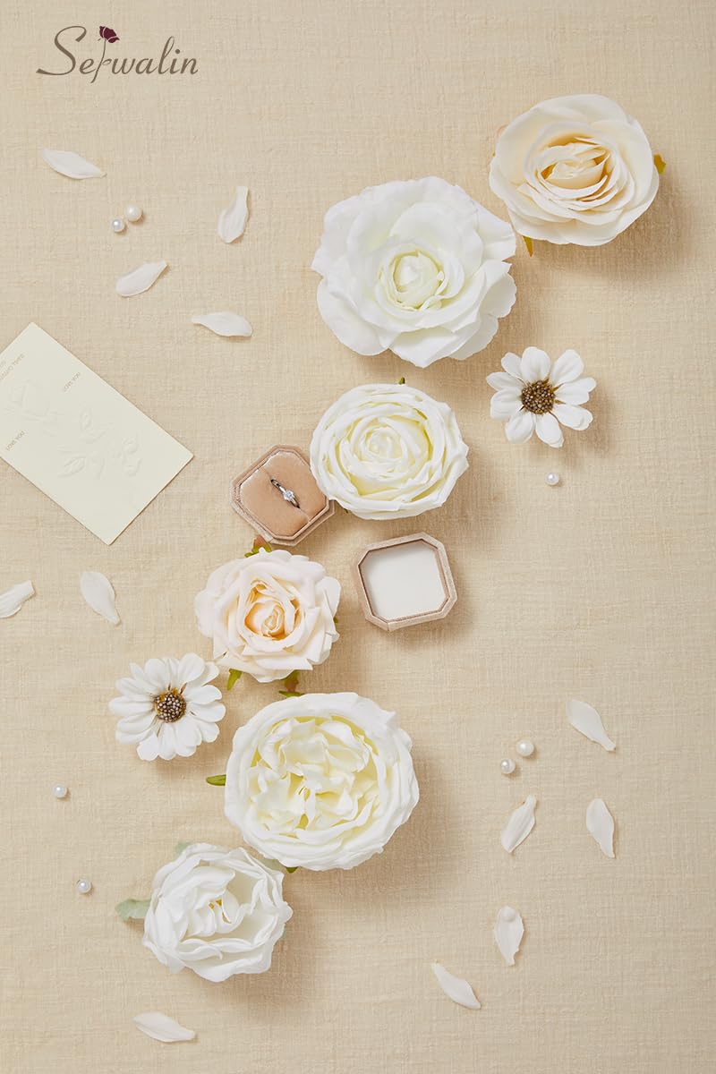 Serwalin Fiori bianchi artificiali per matrimoni, fiori di seta, decorazione per torte, fiori finti per centrotavola, mazzi di rose bianche, peonie, fiori reali al tatto, addio al nubilato, fai da te,