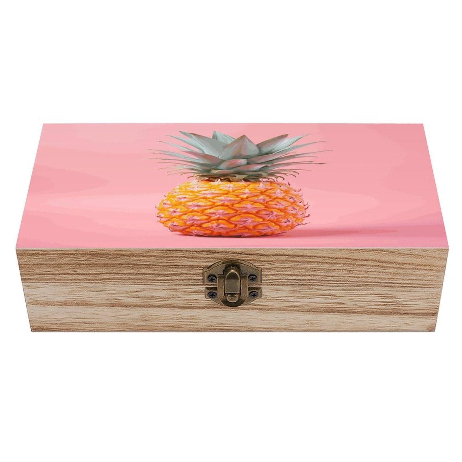 VstaDank A Pineapple Wooden Storage Box Wooden Keepsake Box with A Hinged Lid Fashion Memory Treasure Boxes Decorative Jewelry Case for Crafts Photo Home Decor Wood Gift Box