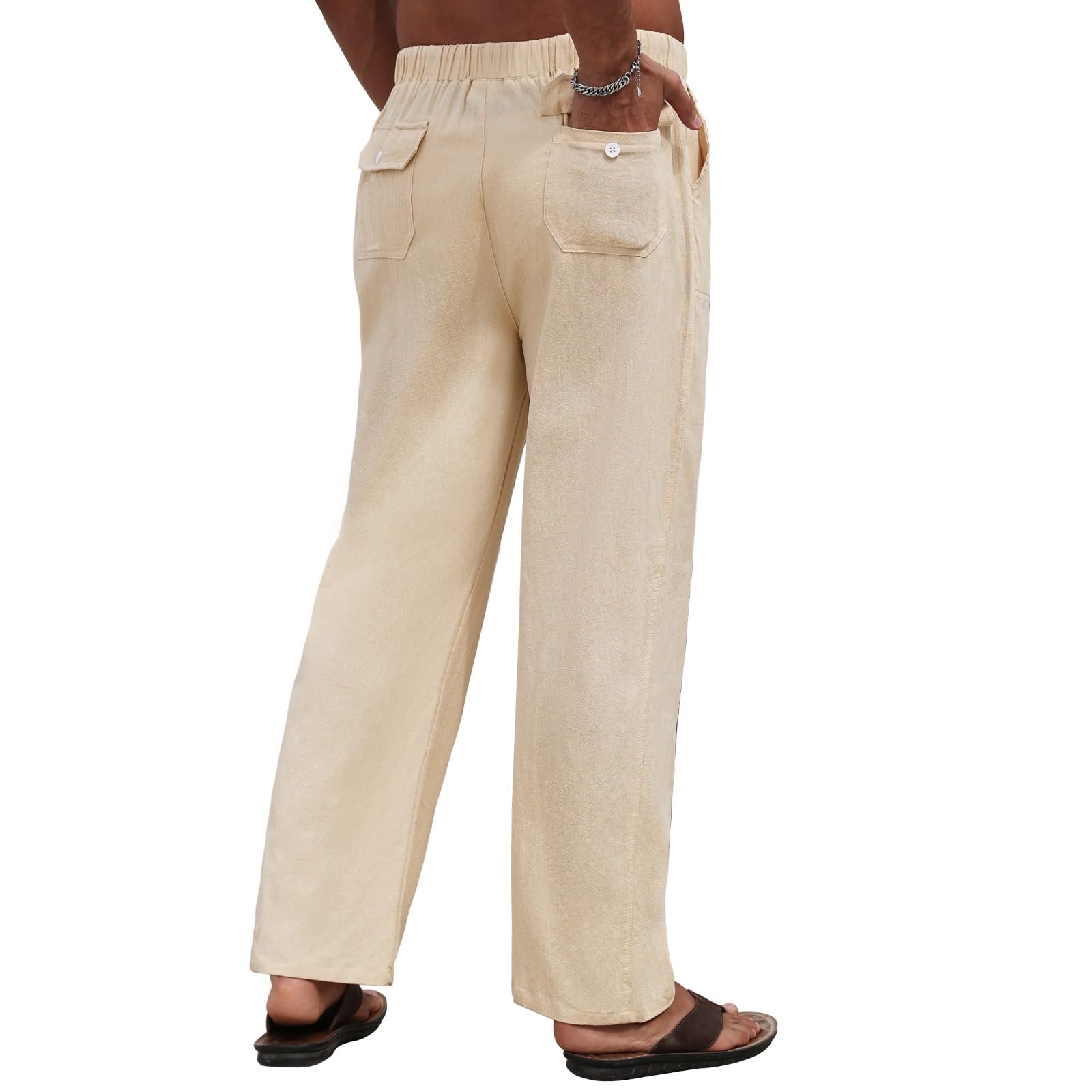 Litthing Pantalone Uomo Cotone Ragazzo Pantaloni Casual Traspirante Lungo Leggero Estivo Slim Elastic con Comodo Cordoncino