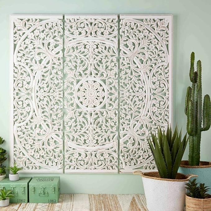 Aafiyat Decorative & Hand Crafted Antique Finished Wooden Wall Panels Wooden Designer Wall Hanging Plaques Wall Plaque Wall Décor Living & Bd Room Decor (White, 30 X 30 Inch, Medium)-image-48
