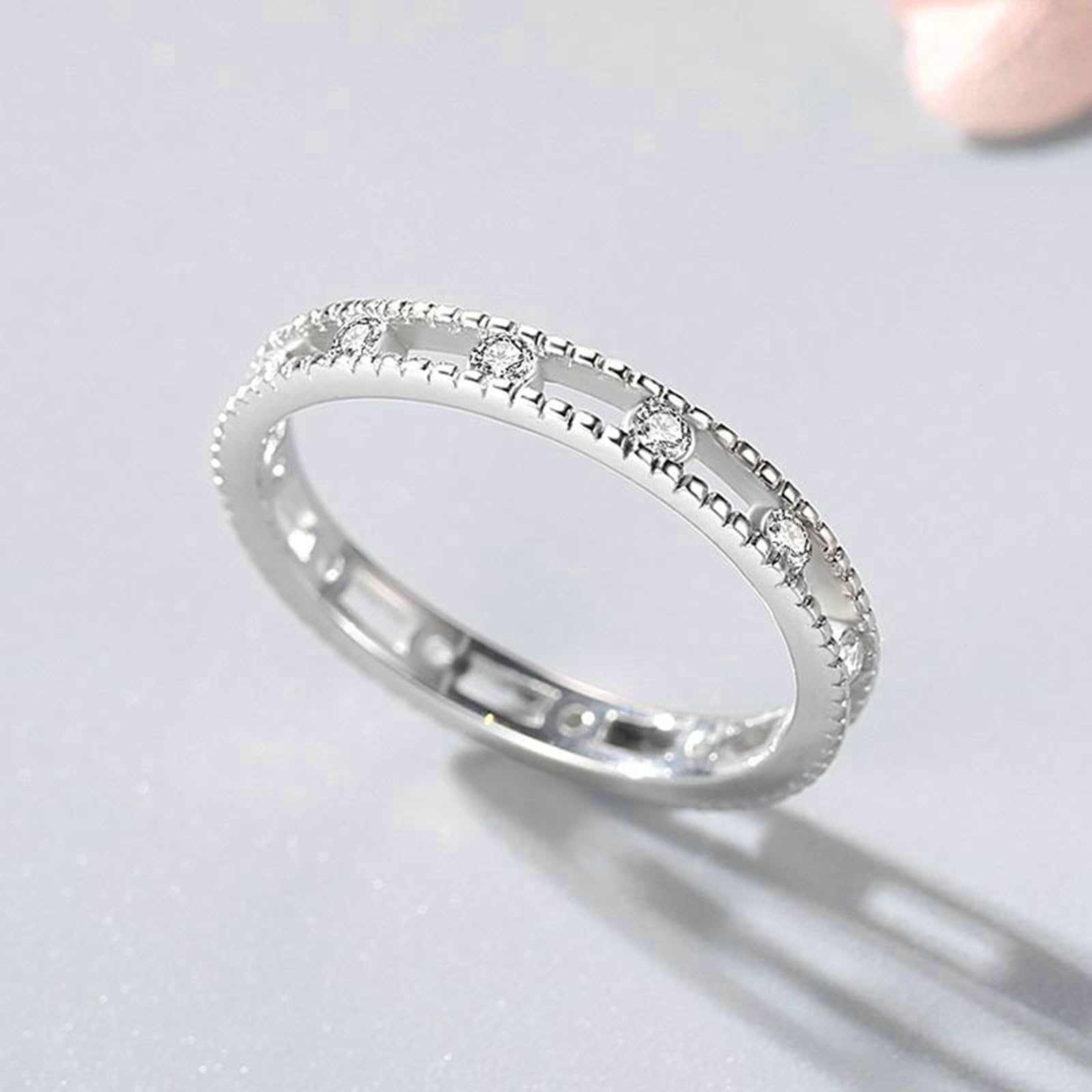 Anillo de compromiso para mujer, de diamantes reales delicados, de oro blanco de 9 K/14 K/18 K, para novia