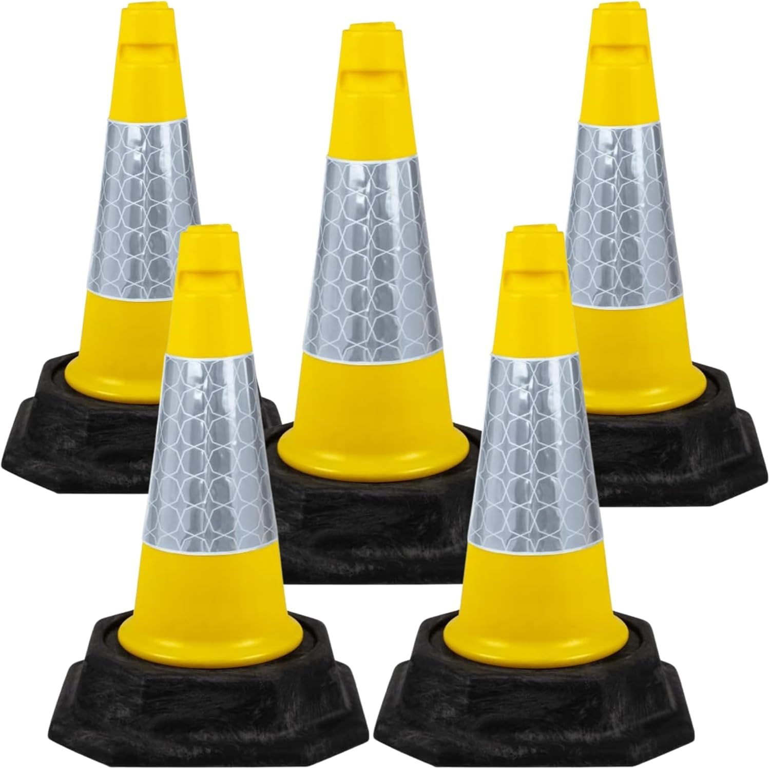 Street Solutions UK - 5 x 460mm Tall Traffic Cones Reflective Sleeve For Indoor And Outdoor Usage, Self Weighted Cones Are Manufactured In The UK Yellow