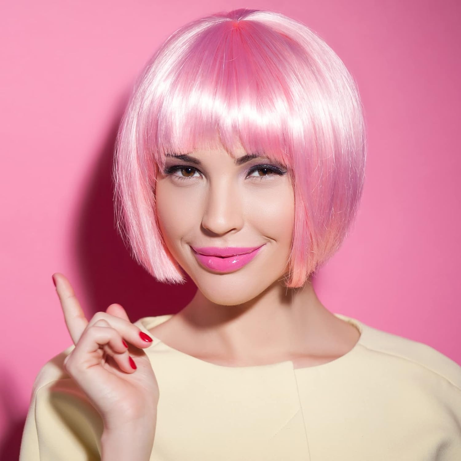 KUUQA 10 Pieces Pink Party Wigs and Sunglass Set, Pink Short Bob Wig Sunglass Pack Costume Colorful Cosplay Wig Daily Party Hairpieces for Bachelorette Neon Party Favors, Halloween and Decorations - Image 5