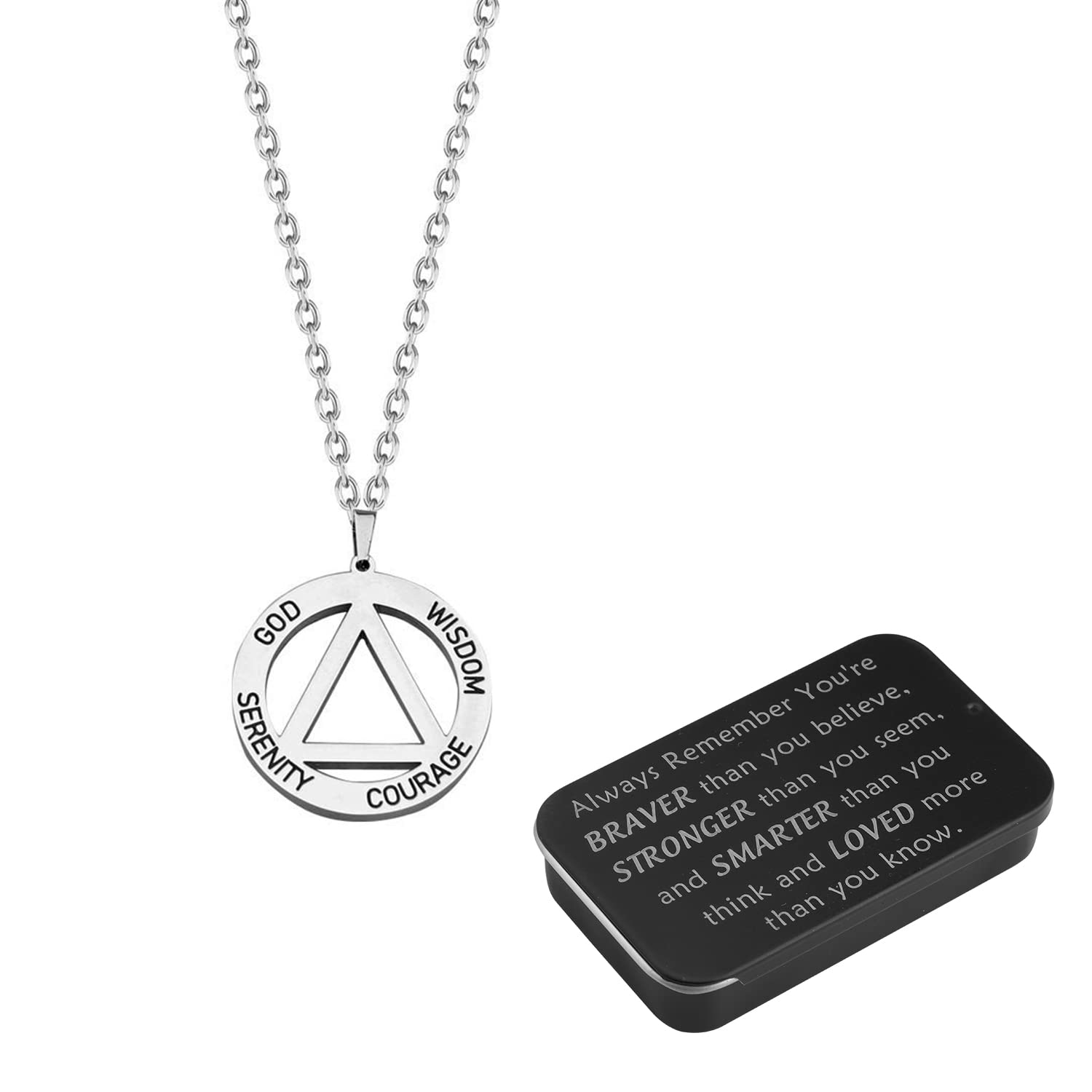 BNQLAA Symbol Necklace - Recovery & Sobriety Gifts with Serenity Prayer & Courage Wisdom