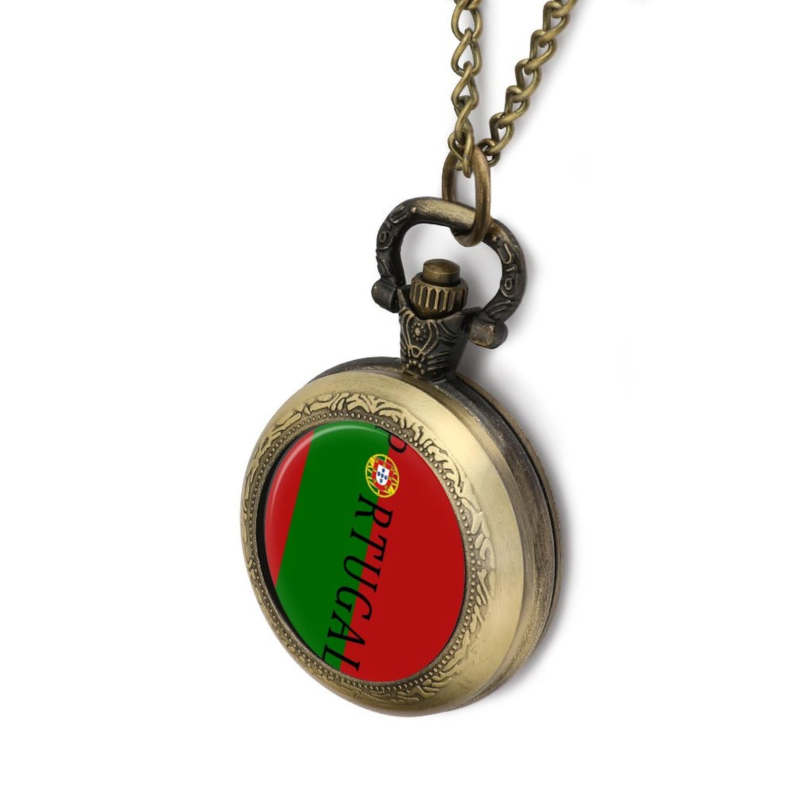 Portugal Soccer Football Vintage Pocket Watch with Chain Numerals Scale Christmas Graduation Birthday Gifts Valentine's Day Coppery-Style