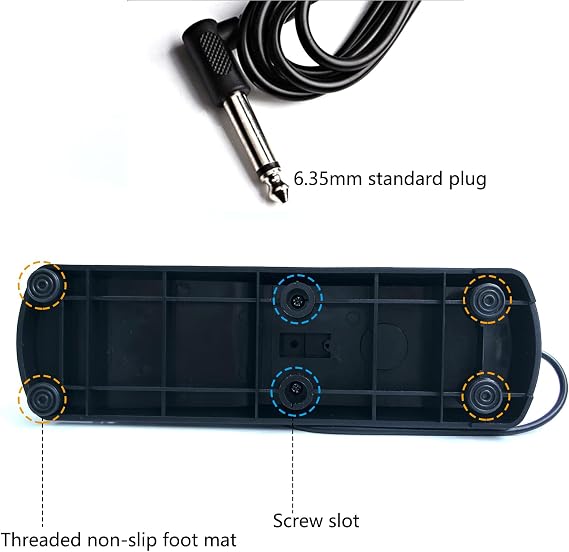 NALU Universal Sustain Pedal for Piano/Keyboard - Anti-Slip Rubber Base, 67 Cable, Quiet & Smooth Operation, ABS Shell with Metal Pedal & Spring (1/4 Jack) Model A