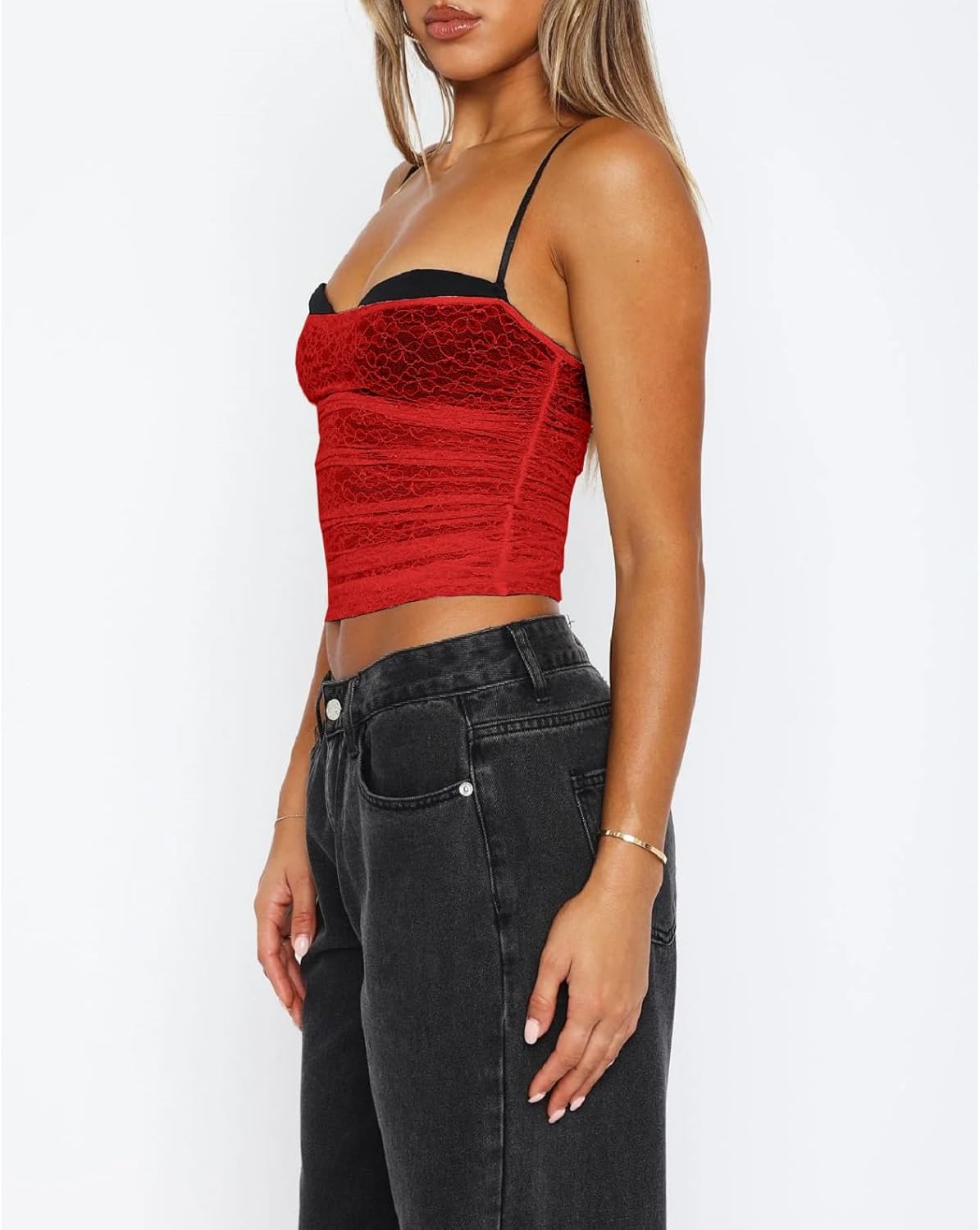 Women Lace/Leopard Patchwok Crop Tank Tops Sexy Sheer Mesh Spaghetti Strap Camisole Slim Fit Going Out Cami Tops - Image 4