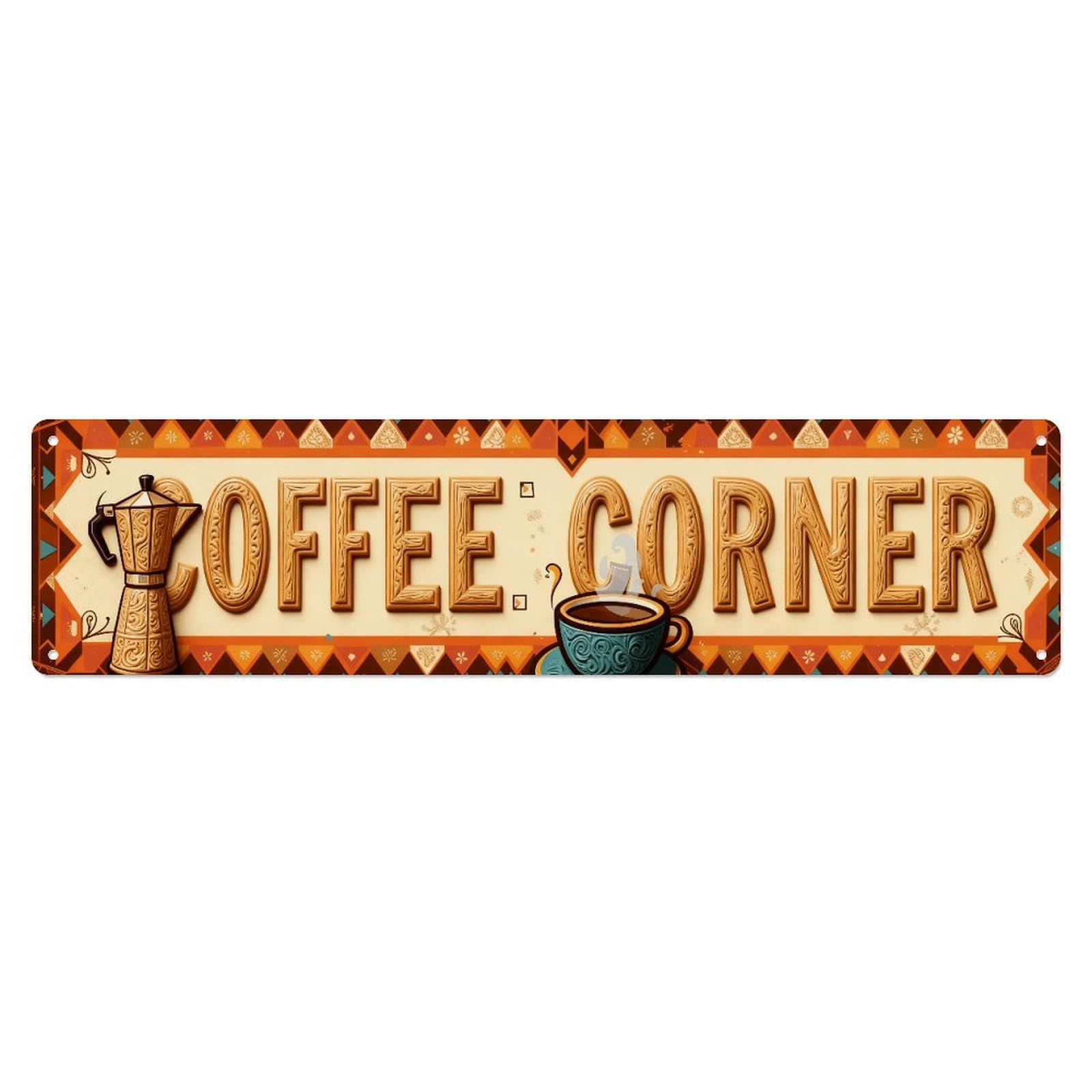 Coffee Corner Geometric Pattern Metal Tin Sign Plaque