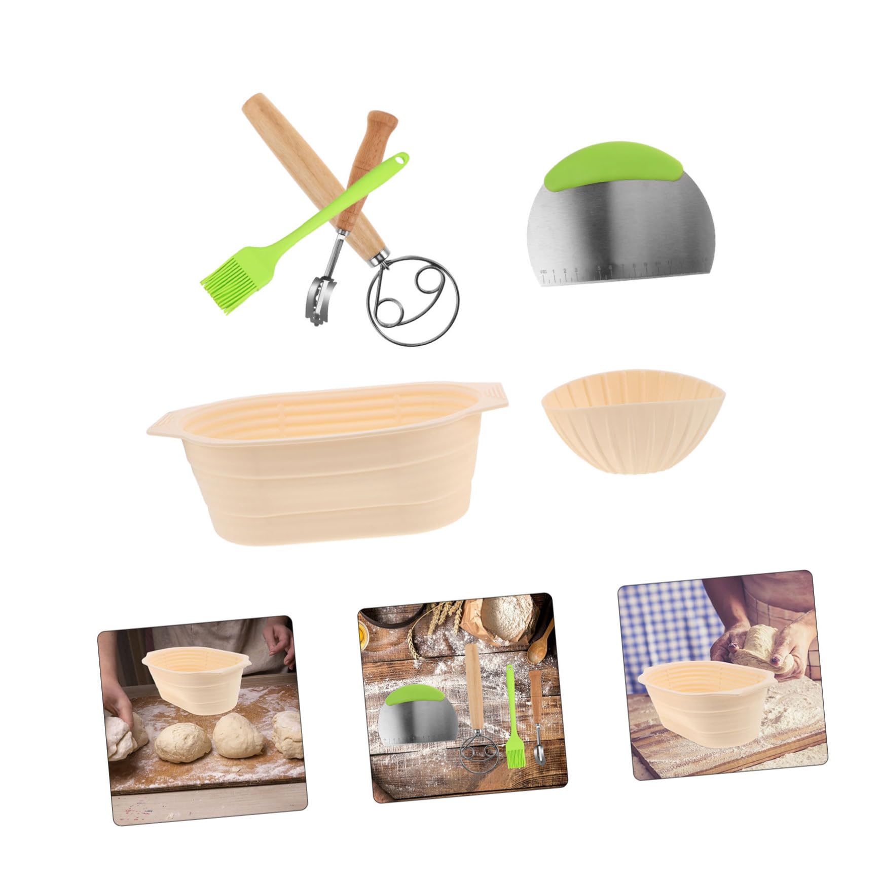 Juego de Cesta de Masa Madre de Silicona y Acero Inoxidable para Fermentación de Pan, Diseño Plegable, Gran Capacidad, Resistente a Altas Temperaturas para Uso en Casa