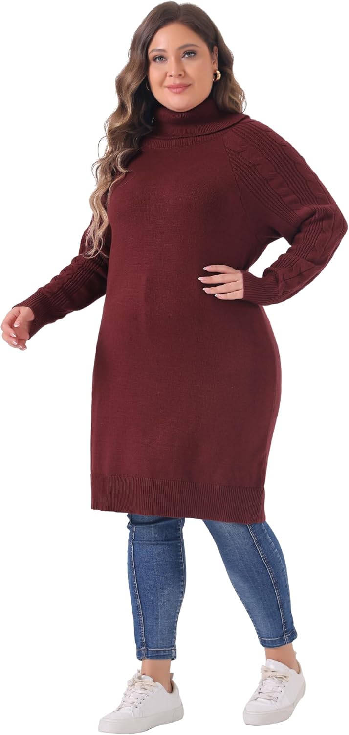 Agnes Orinda Plus Size Sweaters for Women Long Sleeve Turtleneck Warm Pullover Mini Sweater Dresses - Image 3