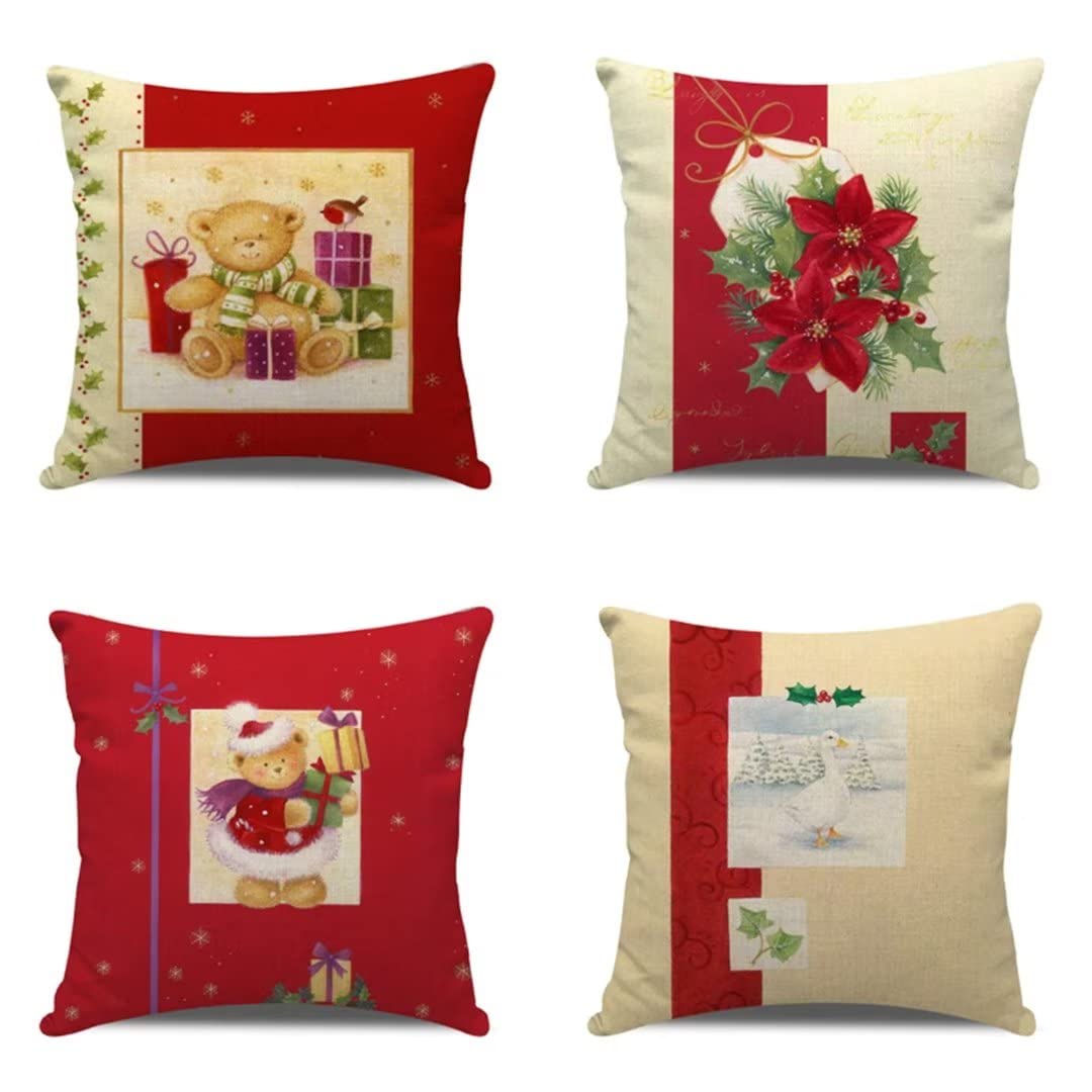 Housse de Coussin Noël 40x40 cm Lot de 4 Taies d'Oreiller en Velours CH-2571