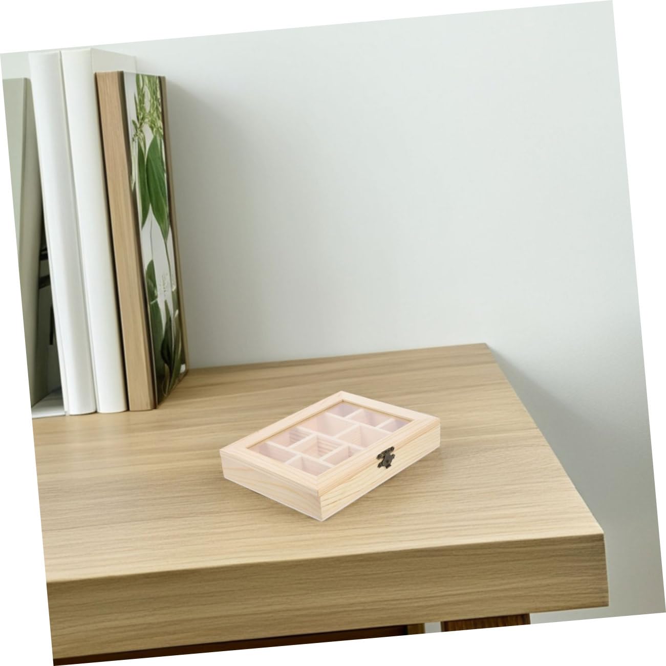 OUNONA 2pezzi Scatola Portagioielli in Legno Naturale Per Progetti Fai Da Te Coperchio Trasparente e Dieci Scomparti Scatola Portaoggetti in Legno Retrò Per Collane