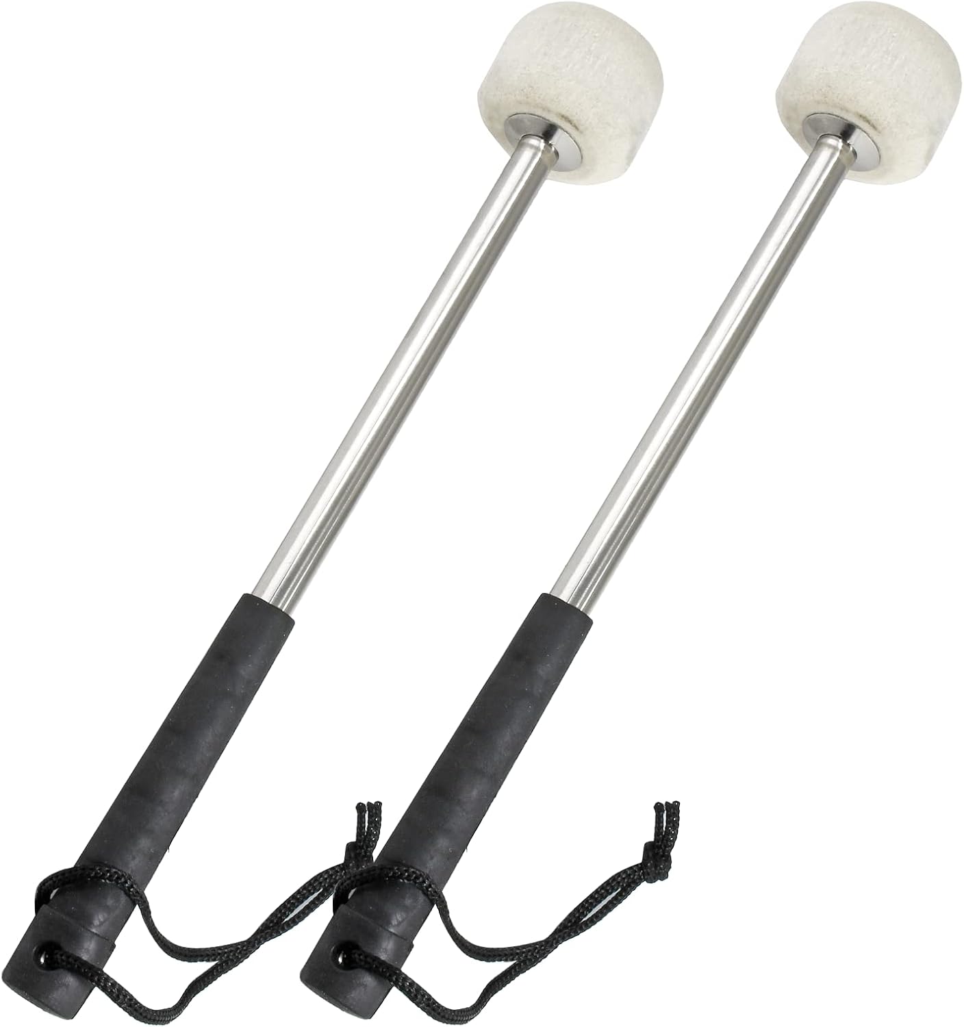 2Pcs Bass Drum Mallet, 12.6 Inch Wool Felt Head Drum Mallet Stick Anti-slip Bass Percussion Sticks Instrument Band Accessory for Drums Snare Drums (Stainless Steel)