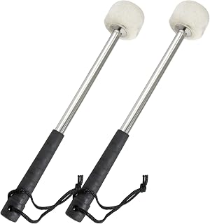 2Pcs Bass Drum Mallet, 12.6 Inch Wool Felt Head Drum Mallet Stick Anti-slip Bass Percussion Sticks Instrument Band Accessory for Drums Snare Drums (Stainless Steel)