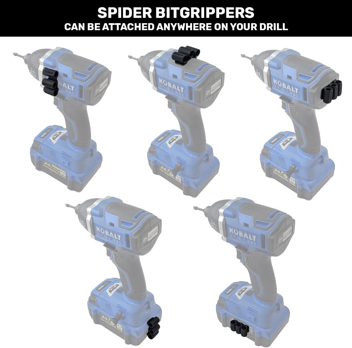 Spider Tool Holster - BitGripper Variety Bundle - 2 BitGripper v2 + 2 Magnetic BitGripper - High Strength 3M Adhesive Drill Add-On with Three Built-in Magnets for Easy Access to Six Driver Bits
