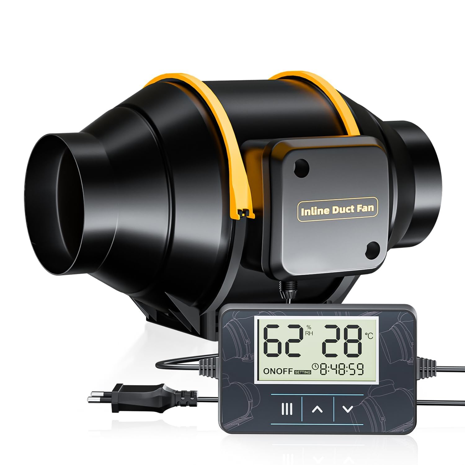100mm Intelligente Rohrventilator für Badlüfter, Rohrlüfter mit Temperatur und Feuchtigkeitssensor Timer, Heimgebrauch, Belüftung und Abluftgebläse
