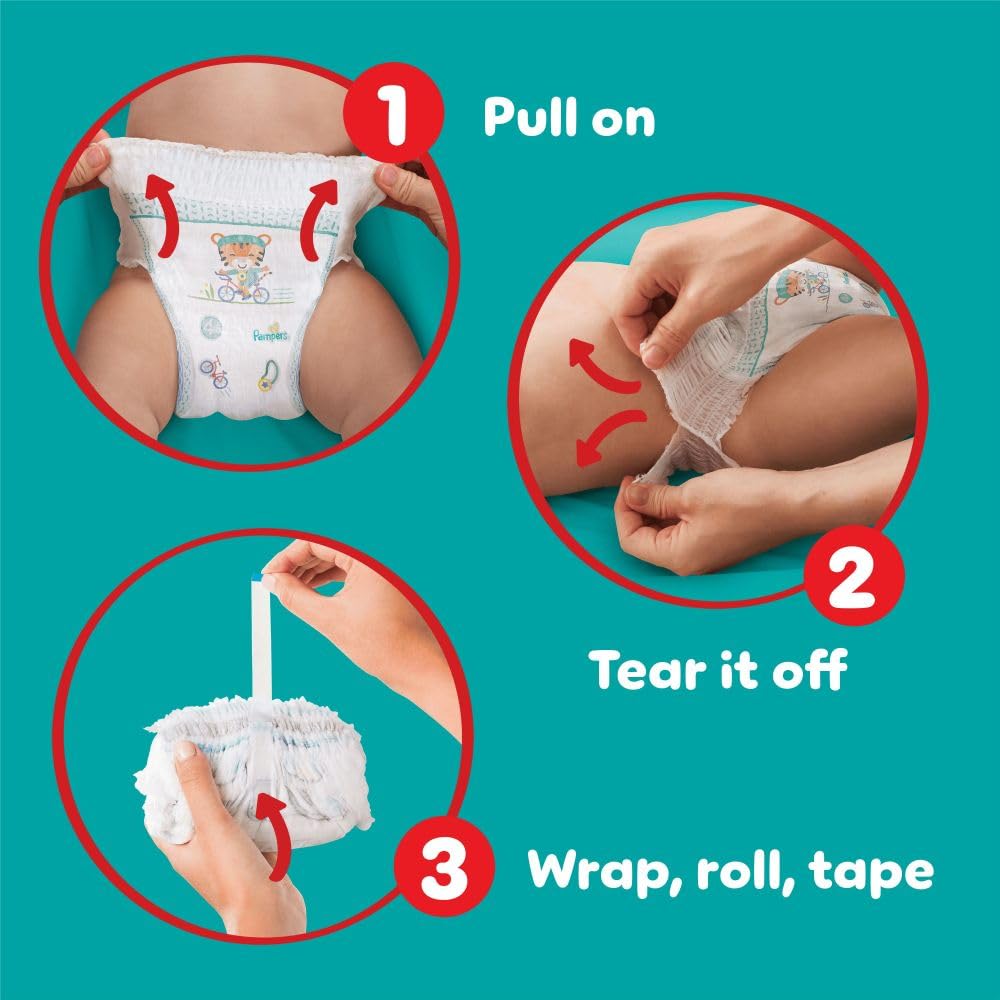 Pampers Baby-Dry Lot de 108 couches Taille 9 19 kg et plus, ajustement à 360° pour éviter les espaces et les fuites