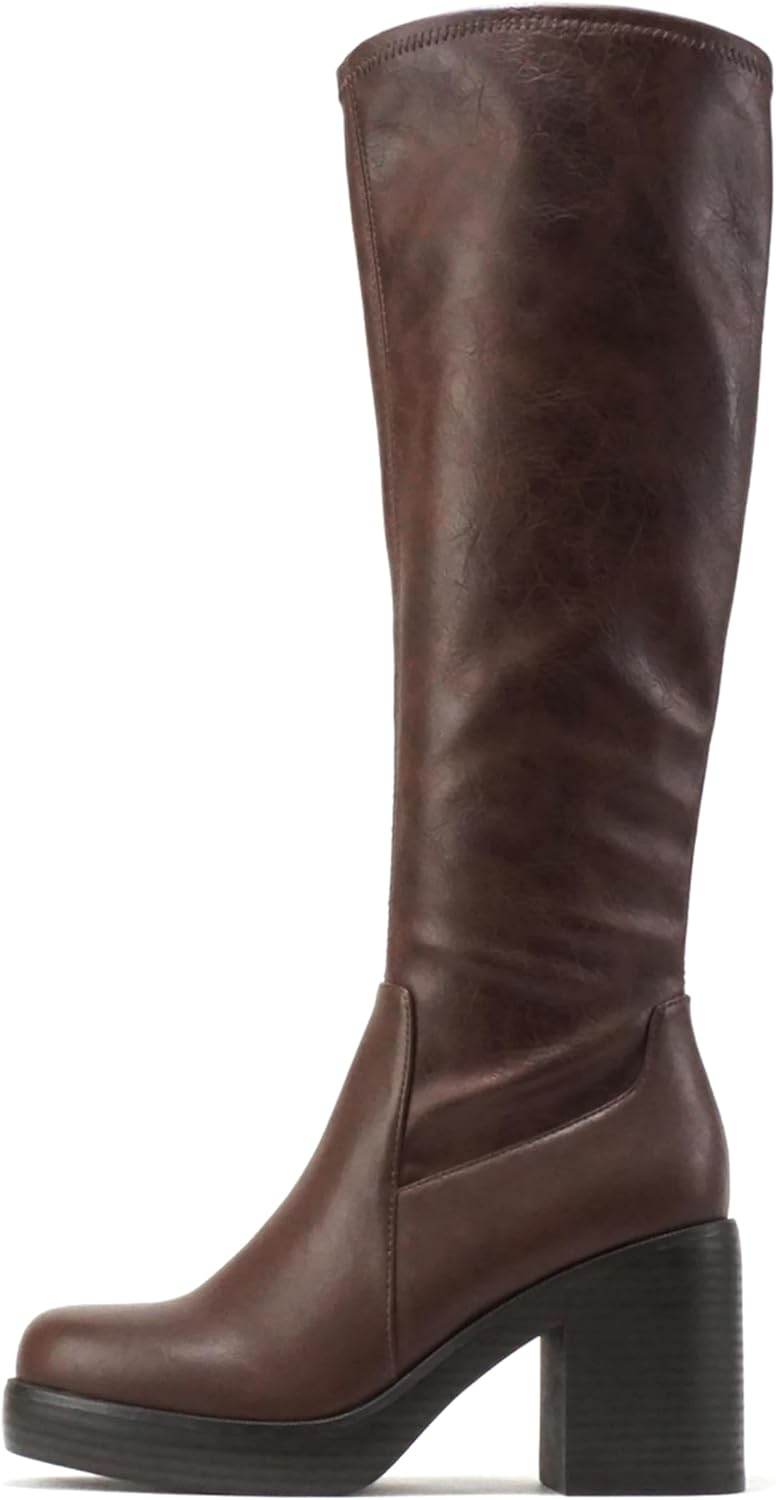 Soda Sonia ~ Women Knee High Chunky Block Heel Platform Boots