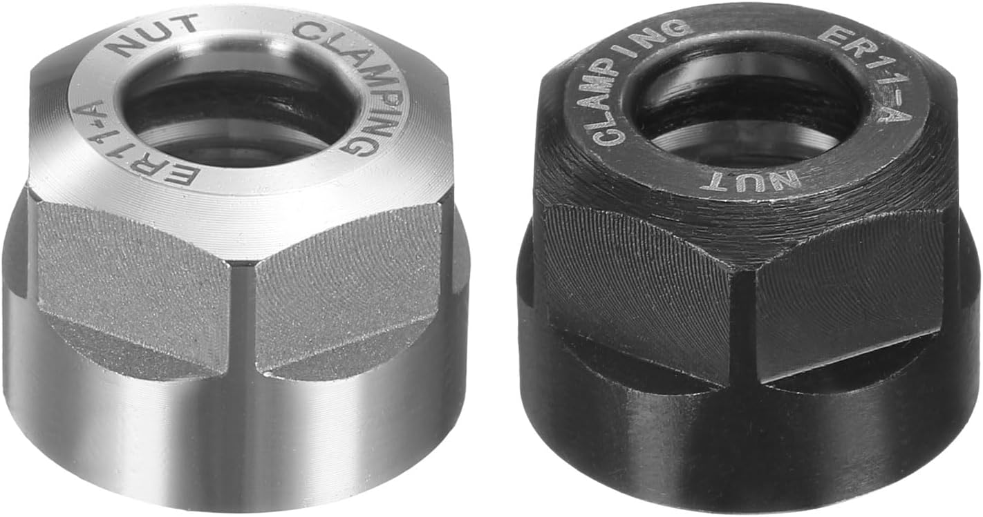 2 Pieces ER11-A(M14) Type Clamping Nut with Dynamic Balance Holes Steel Alloy 40Cr for CNC Turned Spindle Milling Tool Holder Black and Polished Silver