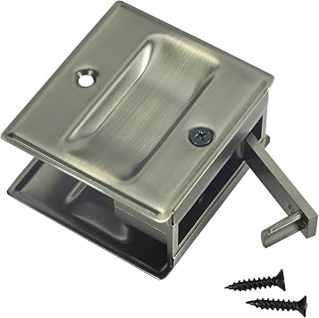 HOMOTEK Privacy Pocket Door Pull Without Switch Plate - Replace Old Or Damaged Passage Sliding Hardware No Lock Quickly and Easily, 2-3/4x2-1/2, for 1-3/8 Thickness Door, Antique Brass