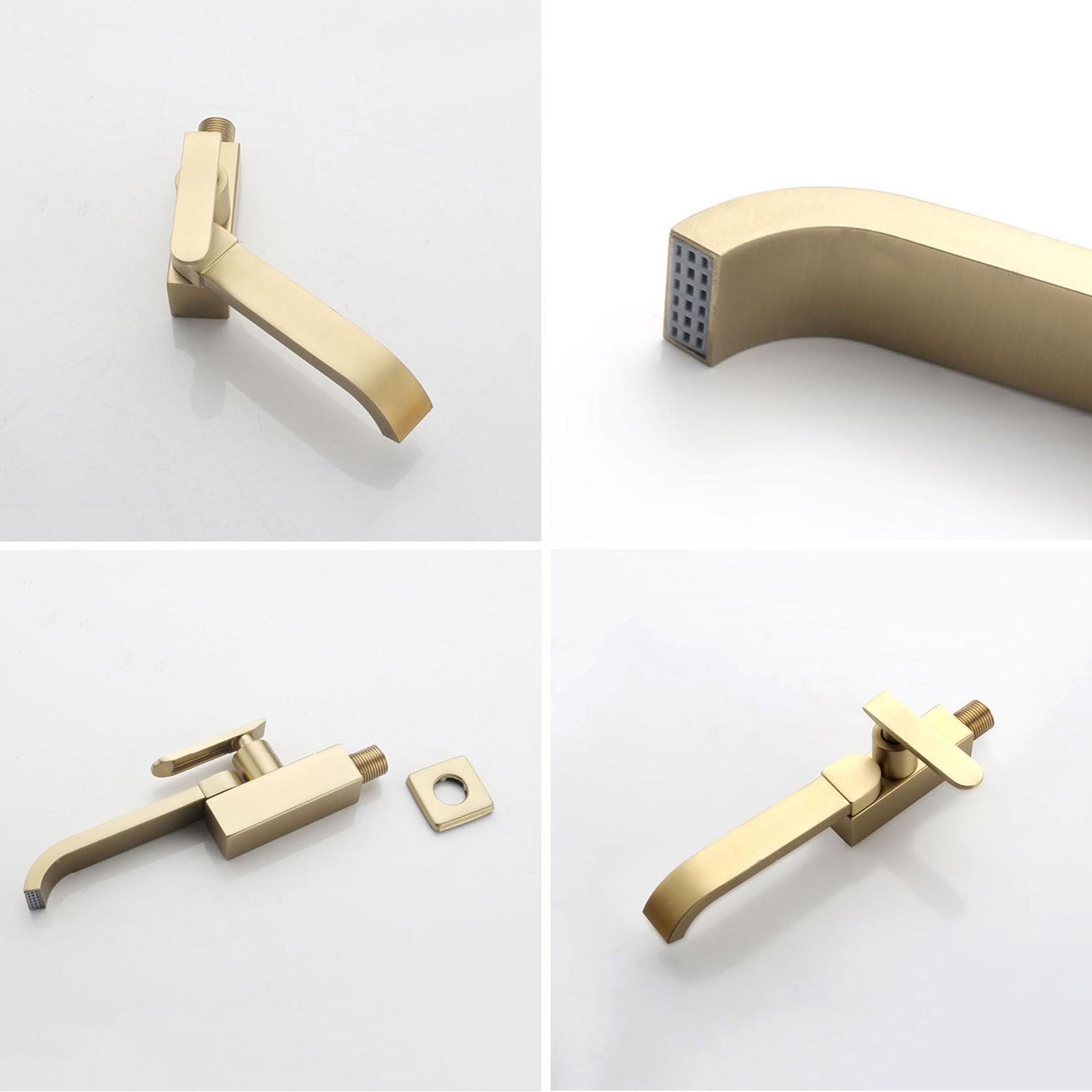 Rubinetto a Cascata per Lavabo da Muro Oro Spazzolato 180° Rotazione Miscelatore Solo Acqua Fredda per Bagno,Oro Spazzolato