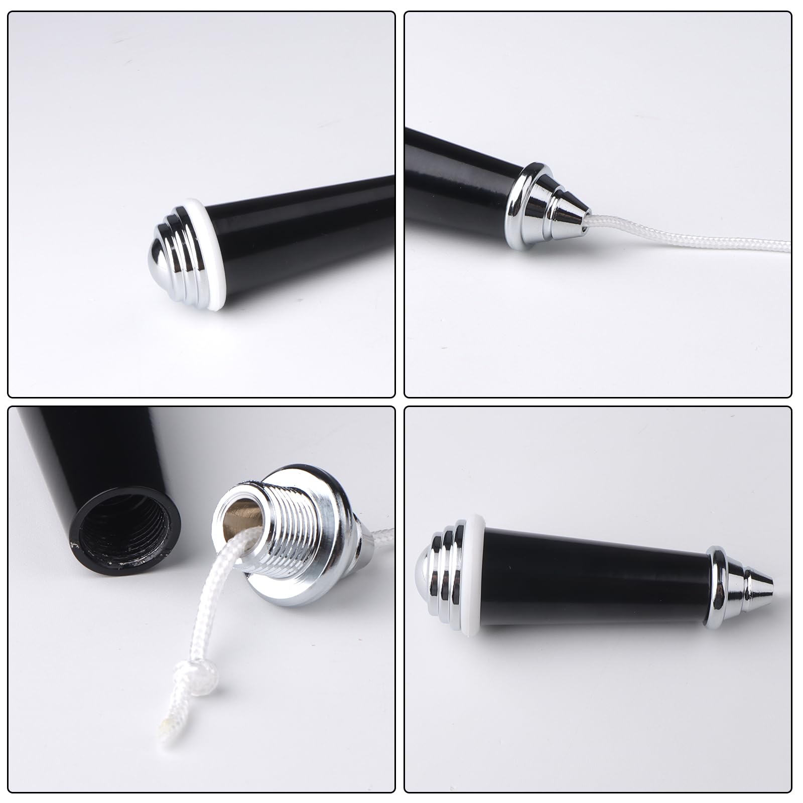 TXErfolg Ceramic Light Pull Cord 8cm Light Pull Handle with 150cm Cord Connector Bathroom Light Pull Switch Pull Cord Handle Chrome for Bathroom Toilet Light Ceiling Light Fan Switch(Black) - Image 3